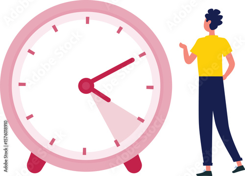A boy is using digital clock.