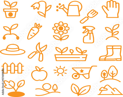 Garden and farm icons set plant flower