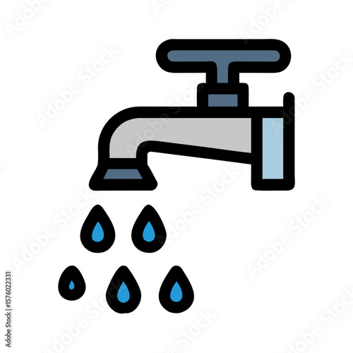 Colored vector icon of water drops falling from a faucet. Isolated on a transparent background