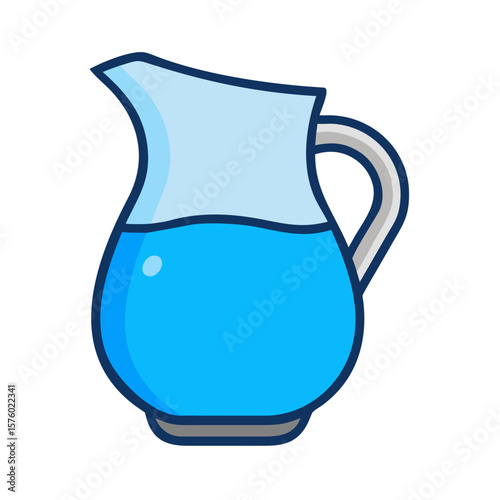 Colored vector icon of a glass pitcher filled with water, symbolizing hydration, kitchenware, and clean drinking. Isolated on a transparent background
