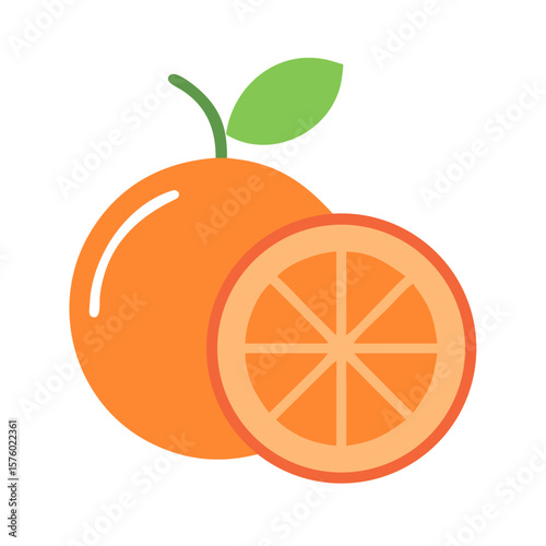 Colored vector icon of an orange fruit, symbolizing freshness, vitamins, and healthy eating. Isolated on a white background