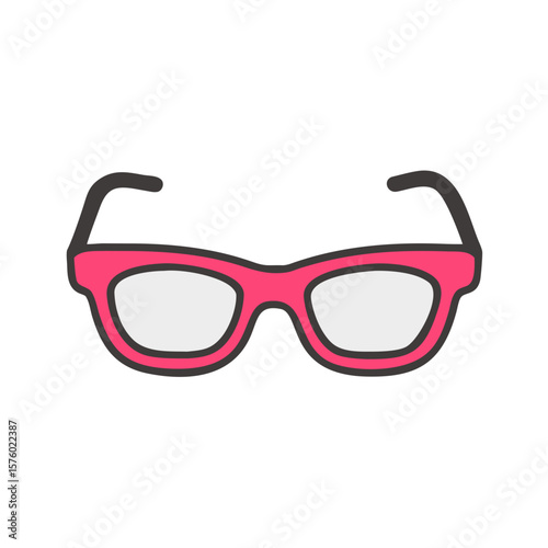 Colored vector icon of women’s eyeglasses with a pink frame, symbolizing vision correction, fashion, and femininity. Isolated on a white background