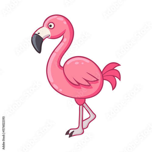 Colored vector icon of a pink flamingo, symbolizing tropical animals, wildlife, and zoo. Isolated on a white background