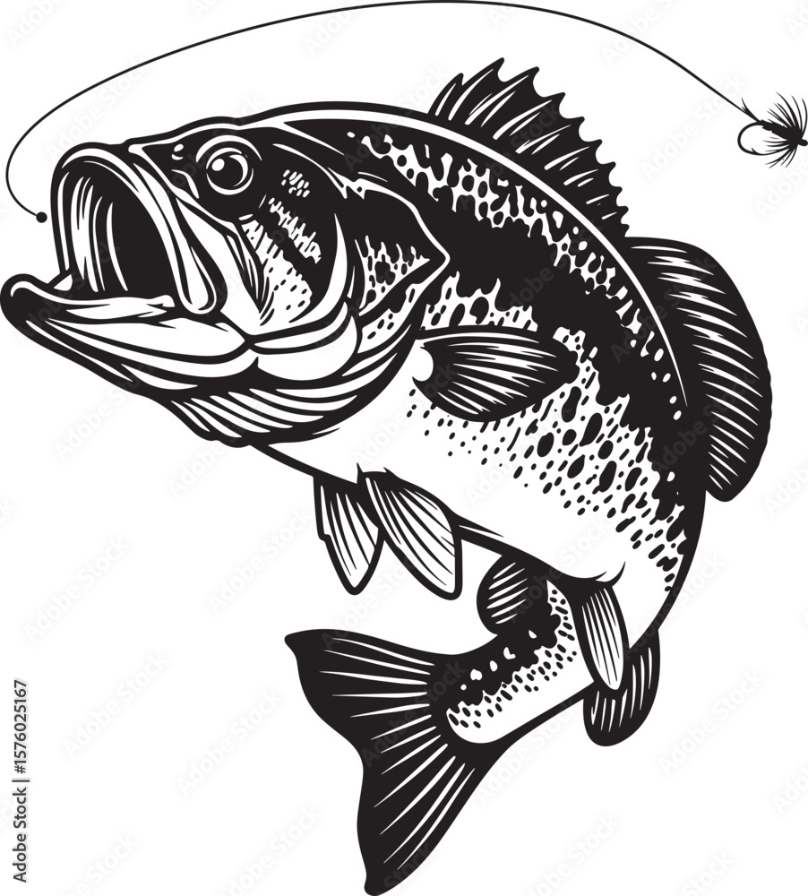 Fototapeta premium Bass fish with fishing lure vector illustration for fishing design 