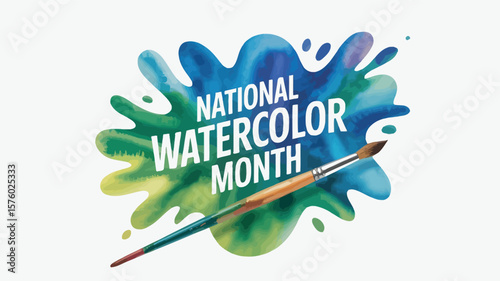 National Watercolor Month Brush Splash Poster