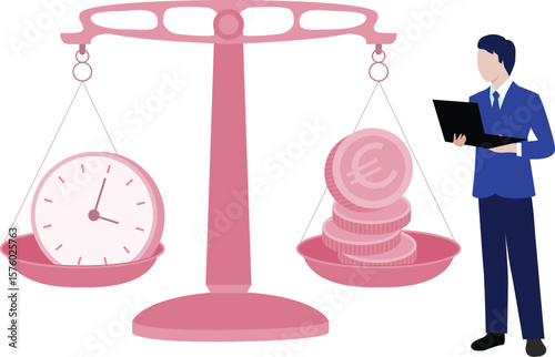The man is weighting time from money.