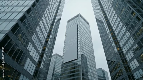 Wallpaper Mural Lowangle view of skyscrapers against a cloudy sky with a blank billboard on the central building Torontodigital.ca