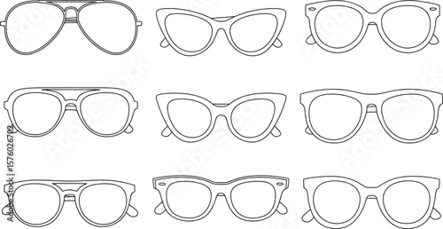 Diverse Collection of Outline Sunglasses and Eyeglasses Icons