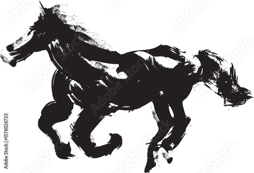 走る馬の筆手描きのシルエット