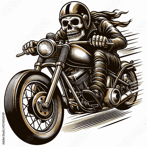 Rough Skull Illustration Cartoon Riding Motocycle