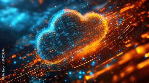 Abstract digital cloud design with glowing lines.