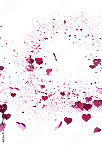 Love valentine background with red petals of hearts on transparent background