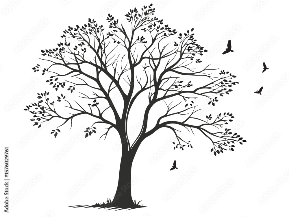 Obraz premium A Silhouette Vector Tree With Whit Background