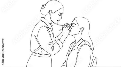 Professional Makeup Artist Applying Cosmetics - Line Art Beauty Illustration