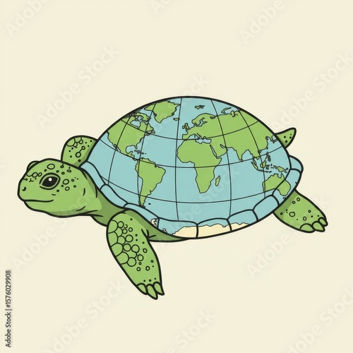 Green Turtle Carrying World Map Illustration