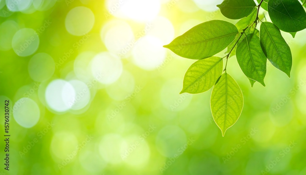 Naklejka premium Fresh green leaves bathed in sunlight