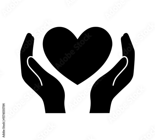 Minimalist Vector of Hands Holding Heart – Love, Care, and Support Icon Design