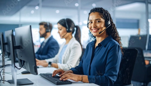 Call center employees working