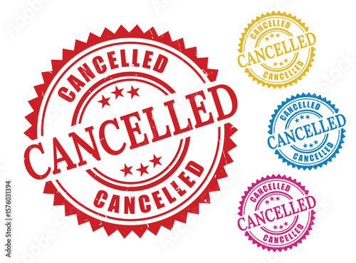 Multicolored Cancelled Stamp Bundle, Grunge Rubber Style Label Vectors  