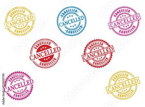 Extensive Cancelled Stamp Collection, Vector Set of Red Yellow Blue Pink Grunge Labels