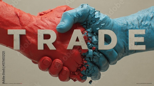 Cracked Handshake Representing US-China Trade Conflict – Fragile Economic Agreement Concept