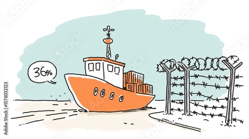 Cargo Ship Facing Trade Barrier with 36% Tariff – US Import Tax and Protectionism Concept Illustration