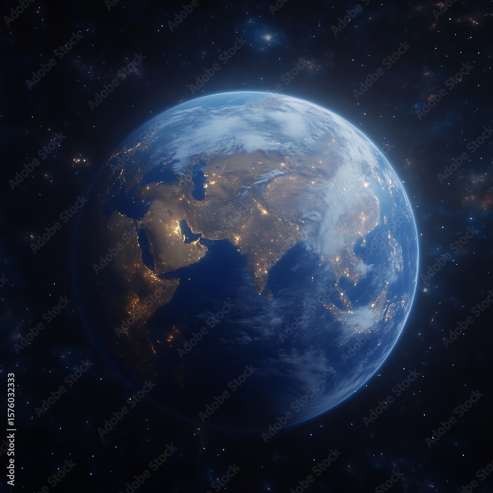 Obraz premium Earth seen from space, night side illuminated