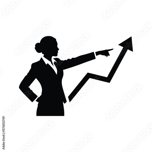 Businesswoman pointing at upward arrow graph  growth success leadership