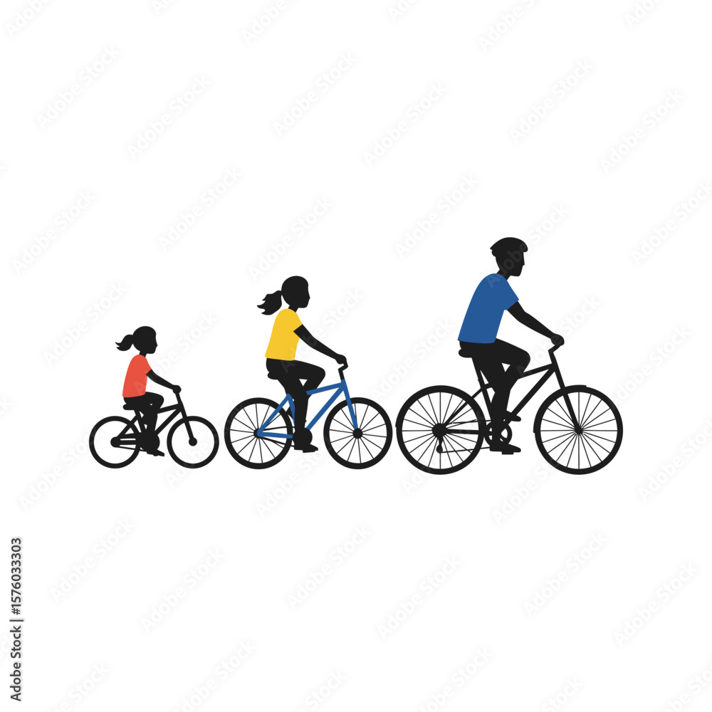 Obraz premium Family Cycling Silhouette Happy Family Bike Ride Illustration