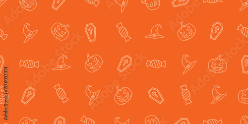 ハロウィンアイコンのシームレスパターン・背景素材
Seamless Pattern of Halloween Icons Background Design