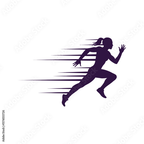 Fast Running Woman Silhouette Speed Athlete Sport Fitness Motion Exercise Vector Graphic