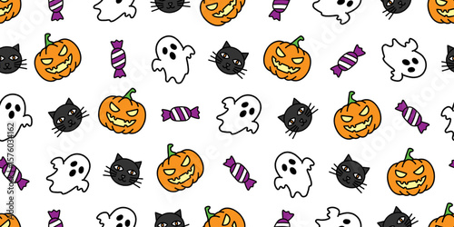 ハロウィンアイコンのシームレスパターン・背景素材
Seamless Pattern of Halloween Icons Background Design