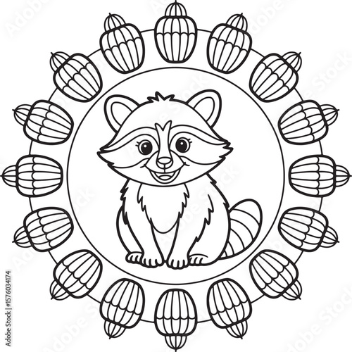raccoon with mandala line art illustration premium quality