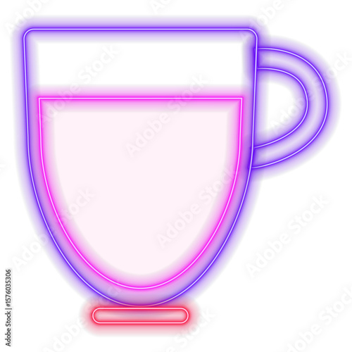 Cup of coffee. beautiful mug with steam drink.. neon style. Cappuccino or espresso, doppio or mocha.