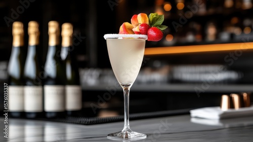 Wallpaper Mural Refreshing Cocktail Garnished with Juicy Strawberry on a Bright Bar Torontodigital.ca