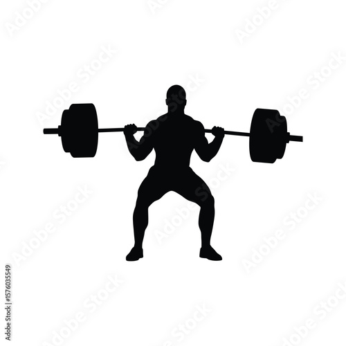 Silhouette of a bodybuilder performing a barbell back squat exercise