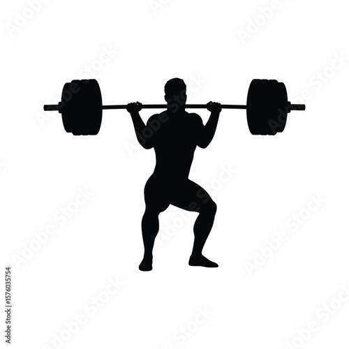 Silhouette of a bodybuilder performing a barbell back squat exercise