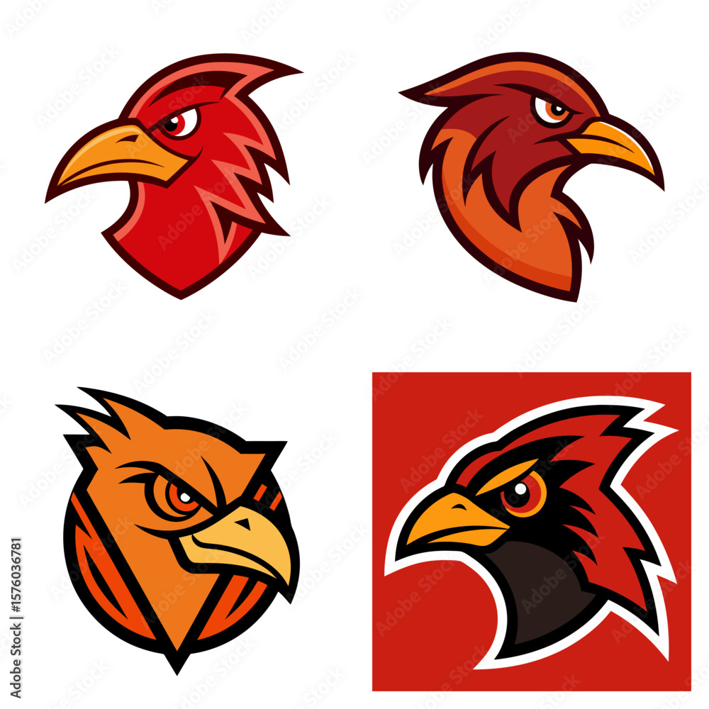 Fototapeta premium Collection of four stylized bird head logos featuring eagles cardinals and owls in various color schemes