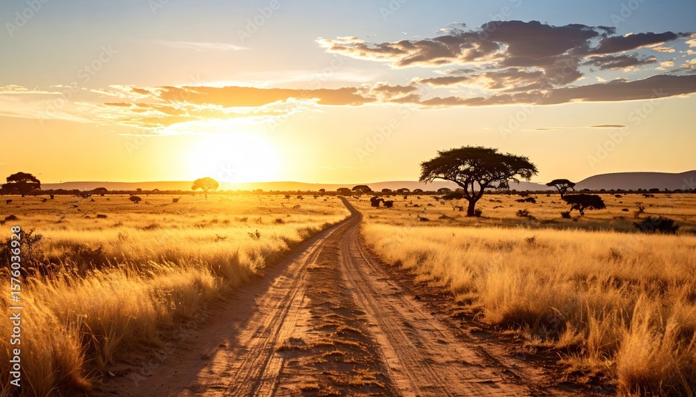 Fototapeta premium Golden hour, savanna road