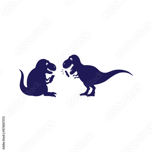 Two Dinosaurs Using Smartphones Fun Vector Illustration TRex Cellphone Prehistoric