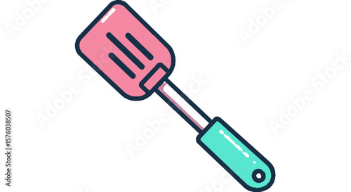 A pink and blue spatula isolated against a white background, ready for use.