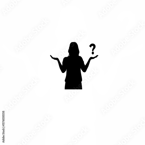 Silhouette of person shrugging with both hands up on white background