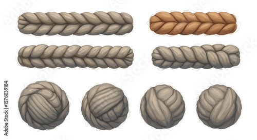 Illustration showing various rope designs including braided and coiled rope in different colors and styles