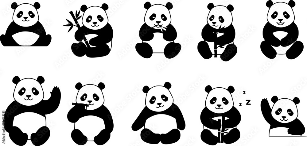 Obraz premium Stylized panda bear graphics in a black and white color scheme design 