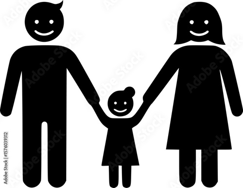 Iconic representation of a family of three holding hands together happily
