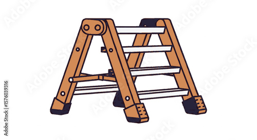 Illustration of a folding step ladder with white rungs, isolated on a white background.