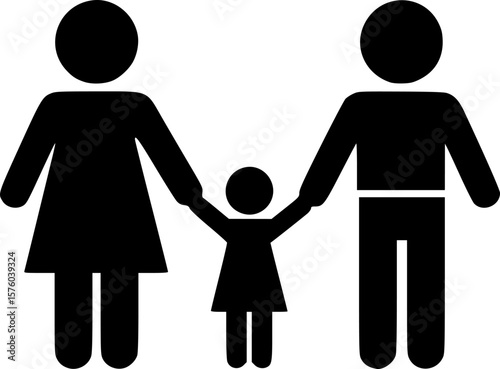 Iconic representation of a family of three holding hands together happily
