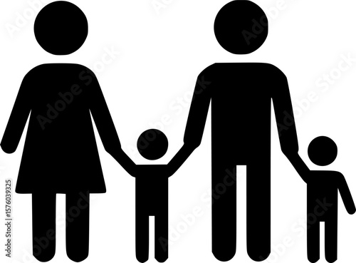 Iconic representation of a family of three holding hands together happily
