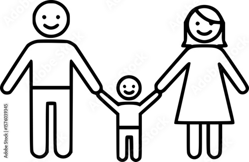 Iconic representation of a family of three holding hands together happily
