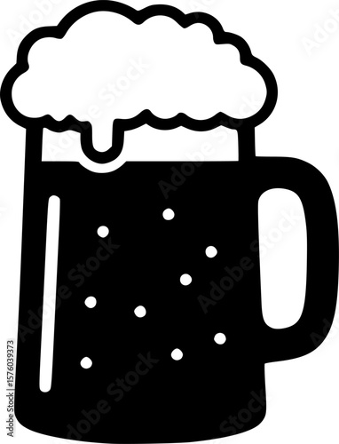 Beer mug with foam outline icon, Simple black and white outline icon of a beer mug with foam on top, symbolizing celebration or drinks, isolated on a white background